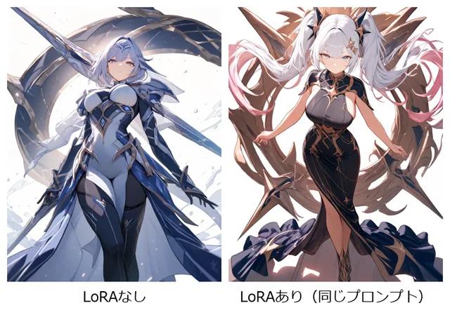 学習したLoRAで生成したキャラクター2枚。（1枚目）