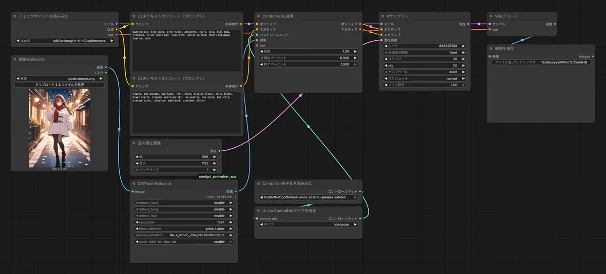 dwpose_workflow.json のワークフロー画面
