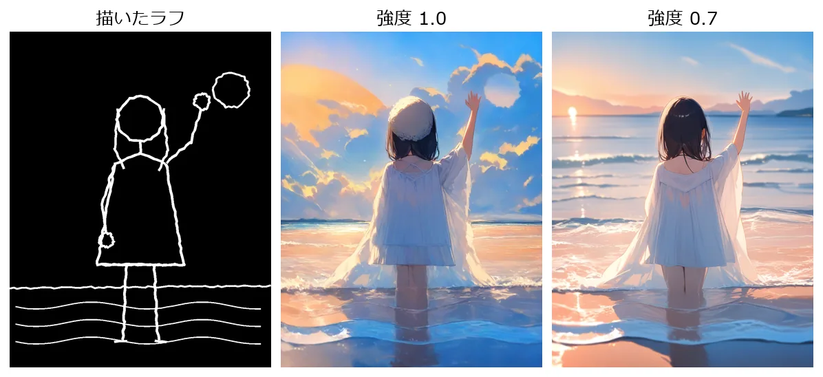 7-5 ラフと生成結果の比較　／　1196×548px